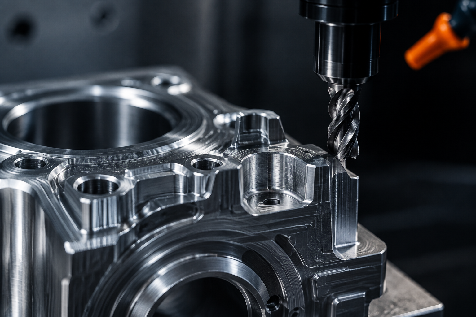 Close view of precision machining and metal surface detail